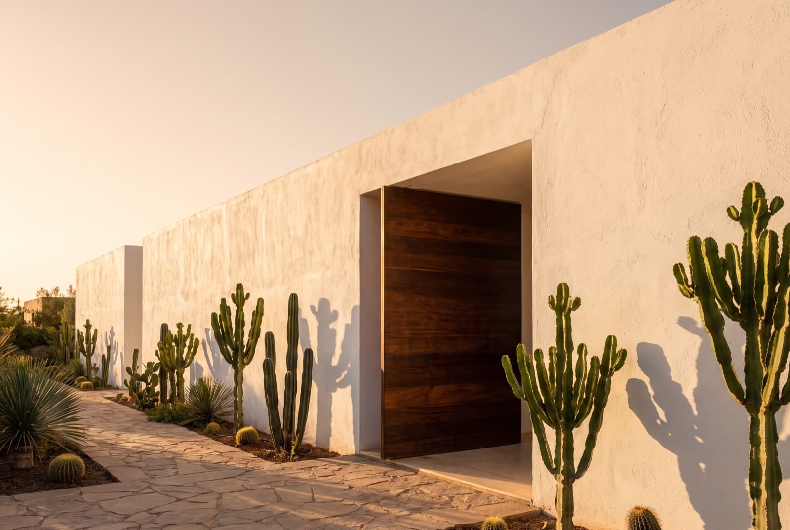 Villa contemporaine : volumes blancs nets, casquettes filantes, piscine miroir (vue 3)
